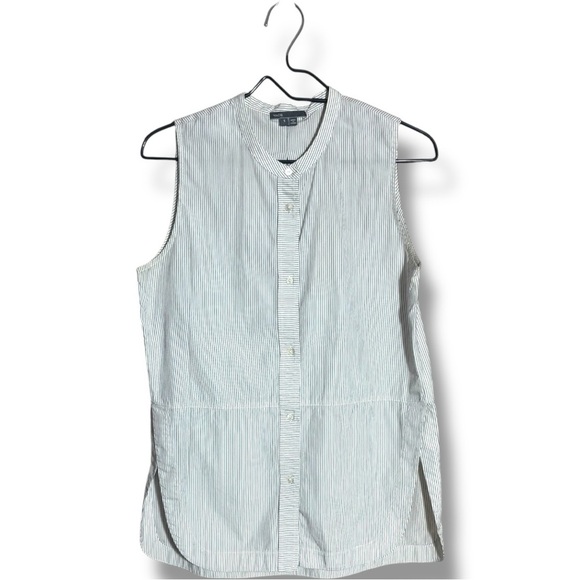 Vince White Pinstripe High Neck Button Down Side Slits Sleeveless Blouse/Tunic - Picture 13 of 16